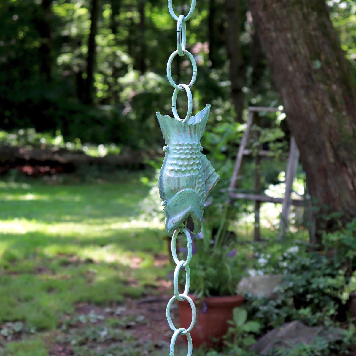 Fish Blue Verde Copper Rain Chain 8.5 ft.